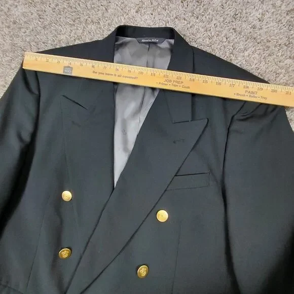Christian Dior Double Breasted Blazer Mens 44R Black Wool Gold Button Sport Coat